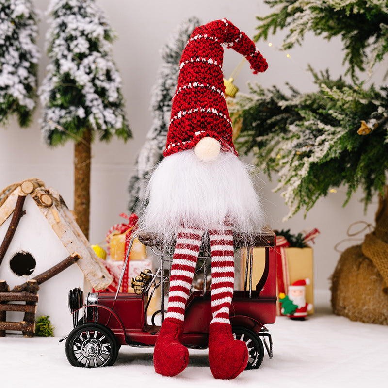 Wholesale Polyester Christmas Striped Knitted Hat Rudolph Hanging Leg Doll Ornament